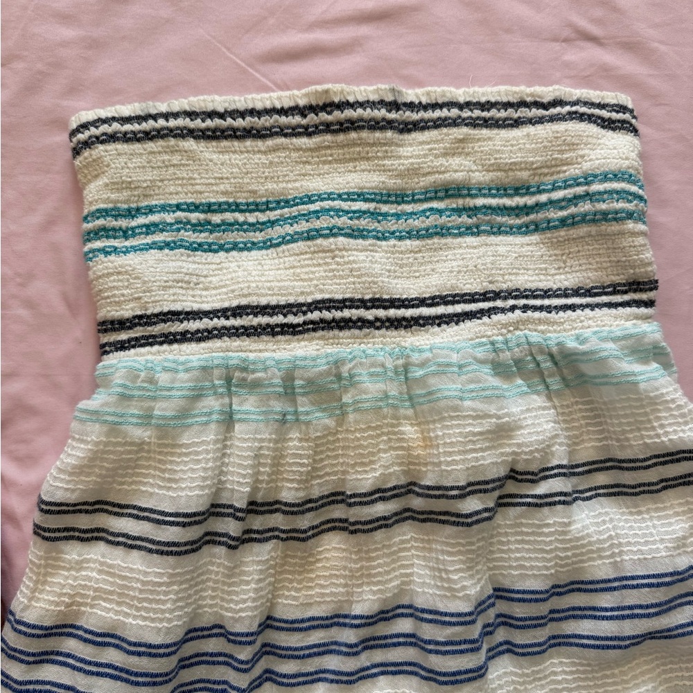 Old Navy Strapless Maxi Dress Size M Blue White Striped Gauzy Boho Beachy